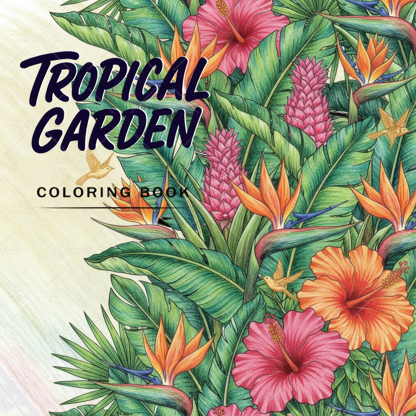 TROPICAL GARDEN Bold-easy Patterns Coloring Book for Adults Cute Drawing Book Perfect Gift for Party and Birthday