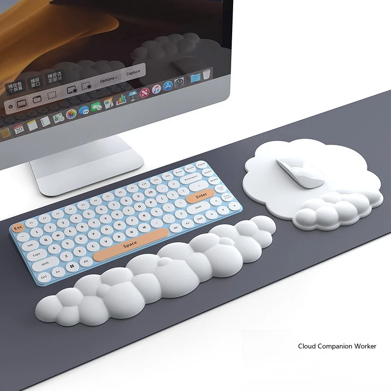 Memory-Schaum Handgelenkauflage Mauspad Tastaturpad Set Wolkenform 6 Farben Büro Gaming Schreibtischunterlage – Detail 1