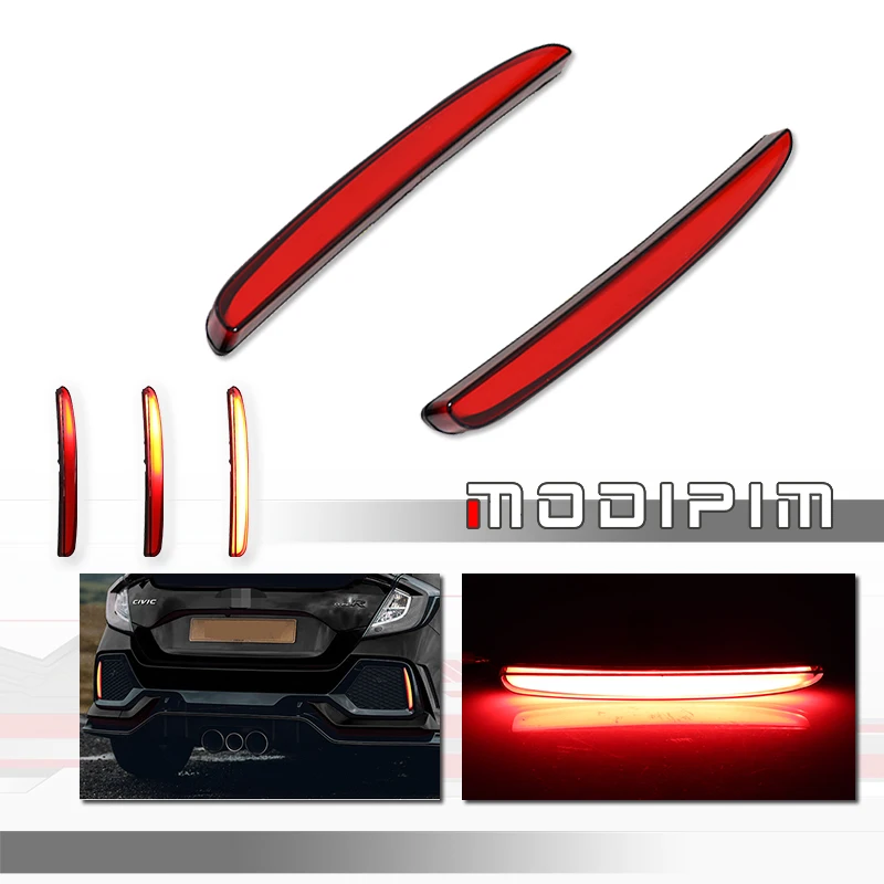 

Red LED Rear Bumper Brake Tail Lights w/ Sequential Turn Signal Light For 2017-up Honda Civic Hatchback, Type-R, SI 4-Door Sedan