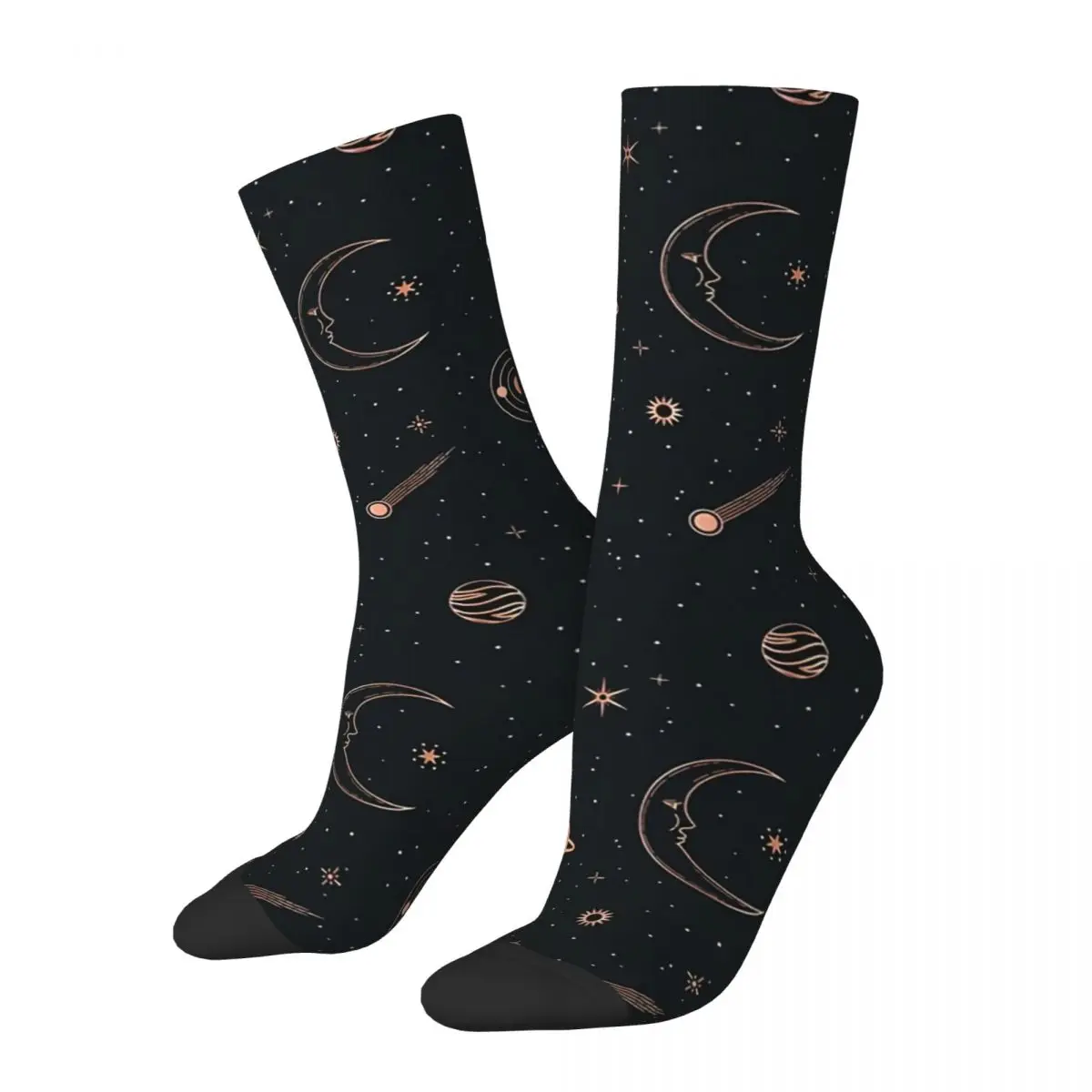 Funny Crazy Sock for Men Black Universe Hip Hop Harajuku Zodiac Star Happy Quality Pattern Printed Boys Crew Sock Novelty Gift