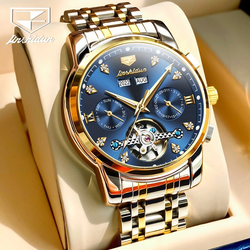 JSDUN 8942 Механические модные часы в подарок с круглым циферблатом из нержавеющей стали, ремешок для часов, наручные часы