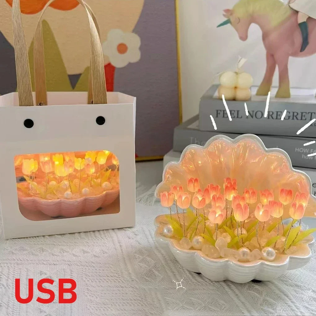 20 Flowers Diy Tulip Night Lamp Handmade Flower Lamp Creative Desktop Christmas Home Table with Decoration Birthday Lamps Light