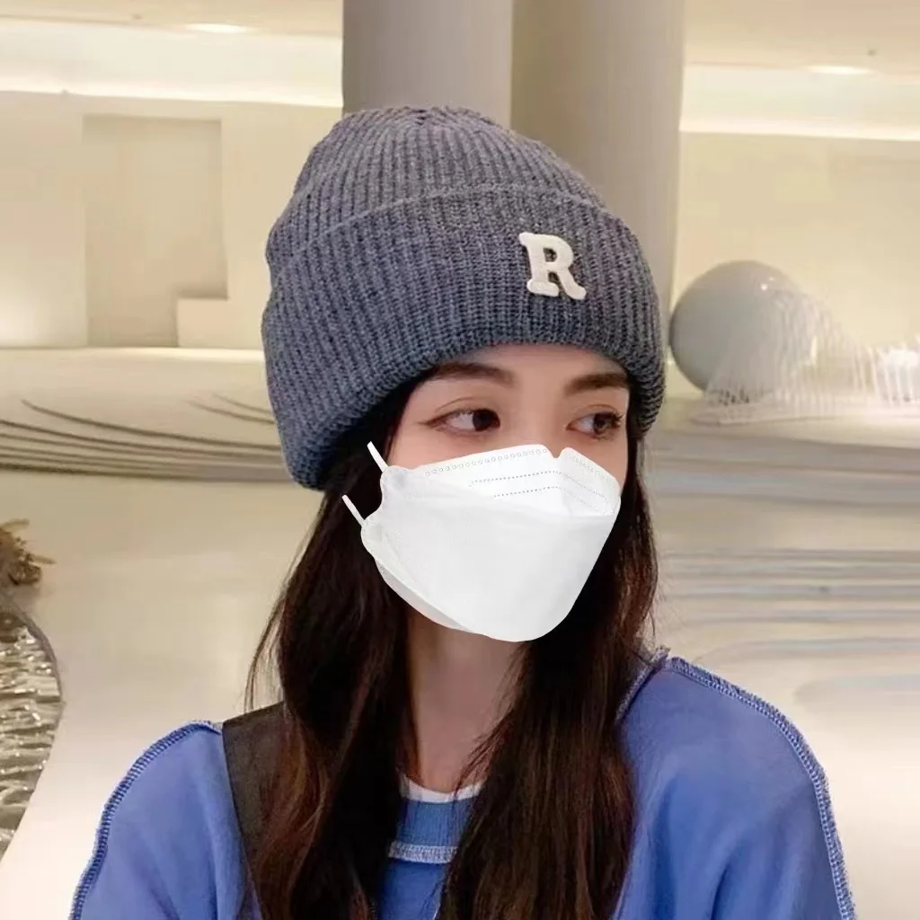 Streetwear Unisex Beanie Embroidered Letter Logo Pullover Knit Hat With Ear Flaps Warm Cap For Couple And Friends Unisex