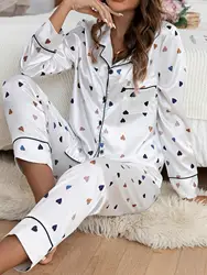 Women's Valentine's Day Love Autumn and Winter Long Sleeve Simulated Silk Pajamas