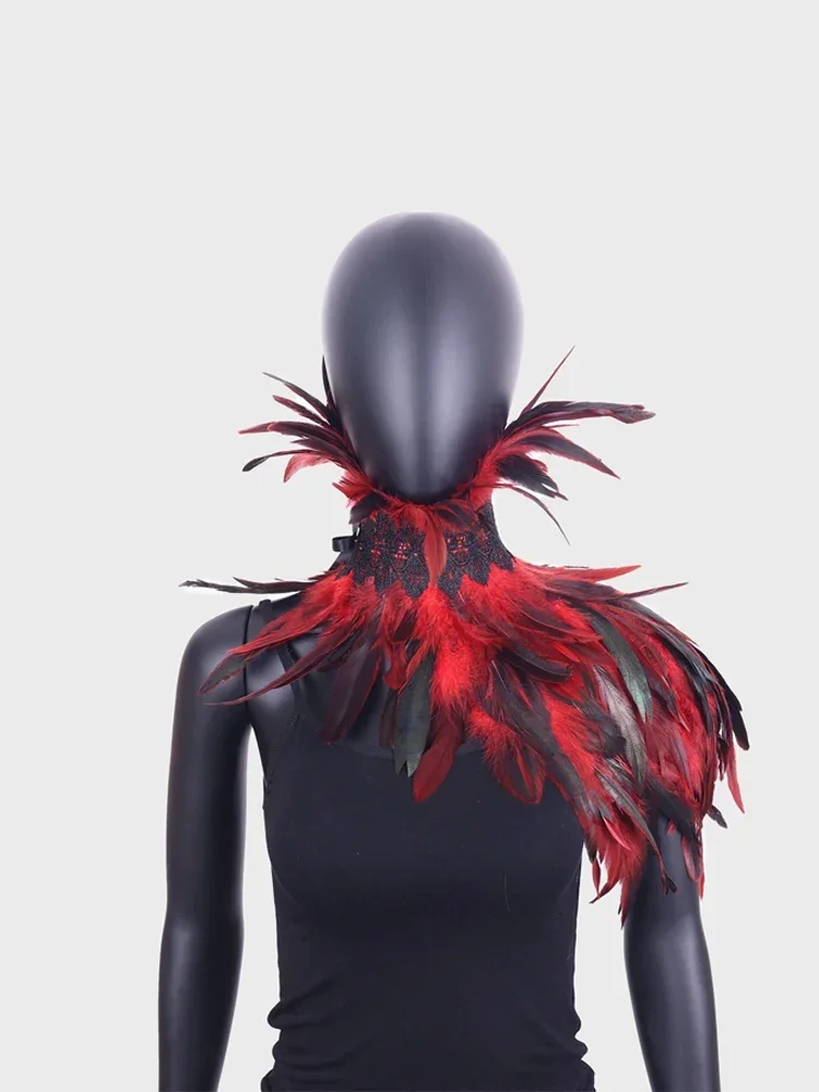 Halloweenowy płaszcz z piór, gotycki punkowy płaszcz z piór, naturalny płaszcz z piór, damski kostium na cosplay, występ sceniczny, gorąca odzież klubowa