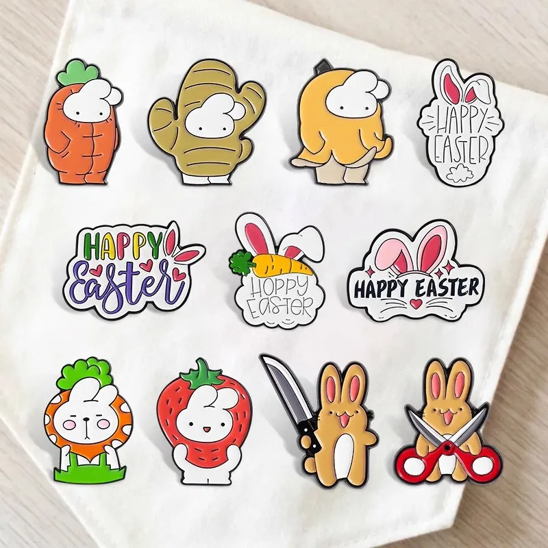 Cute Carrot Little White Rabbit Enamel Brooch Children's Backpack Accessories Cartoon Rabbit Ears Strawberry Fruit Lapel Badges