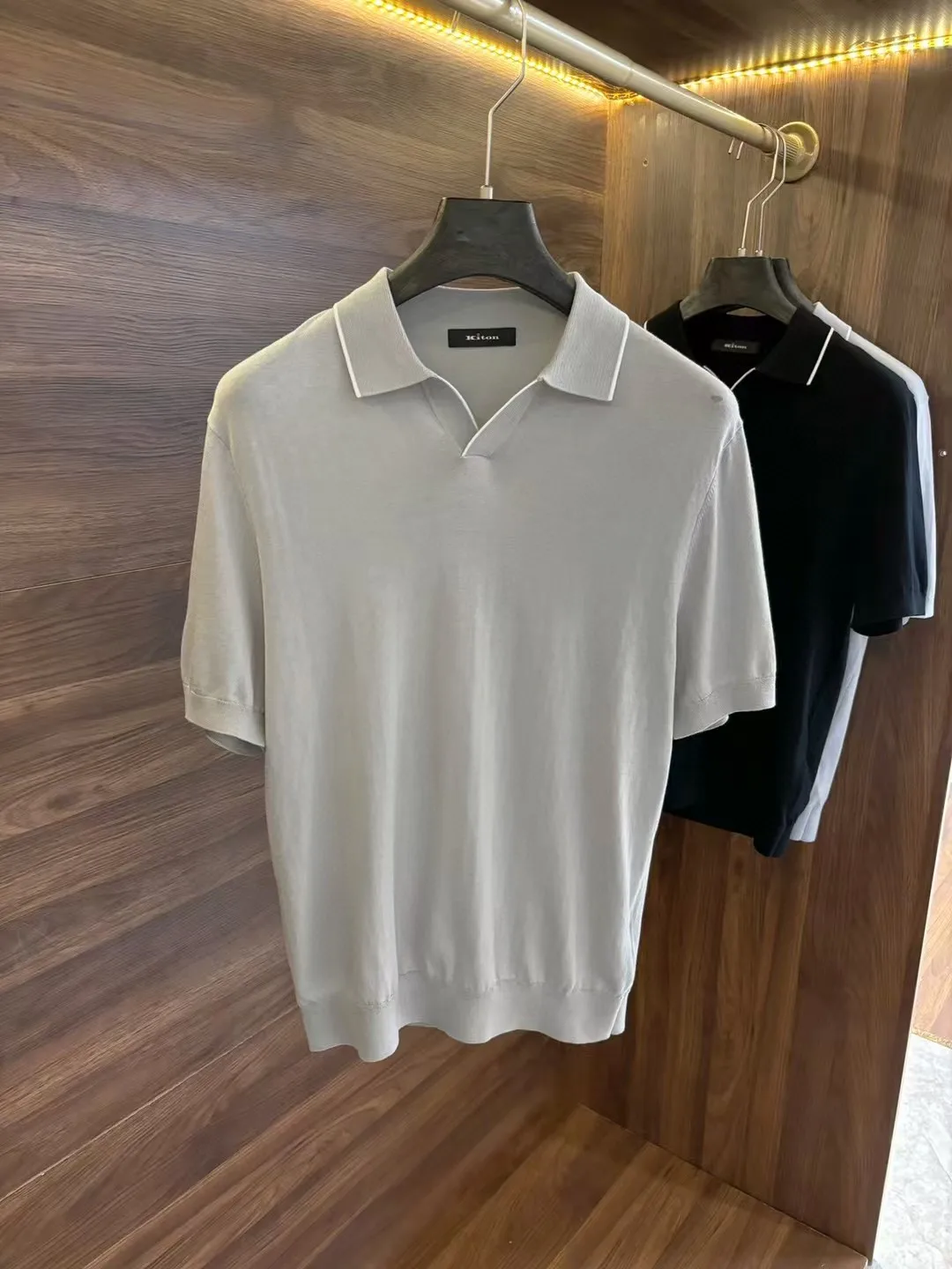 

Kiton Italian light luxury summer silk blended cotton spinning knitted Haiou collar short-sleeved polo shirt