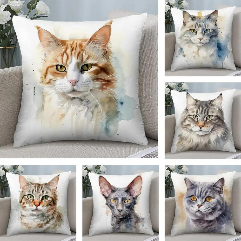 Cute Pet Cat Art CARTOON Cushion Cover Short Plush Double-sided Print Square Throw Pillow Covers Sofa Home Cushion Decor