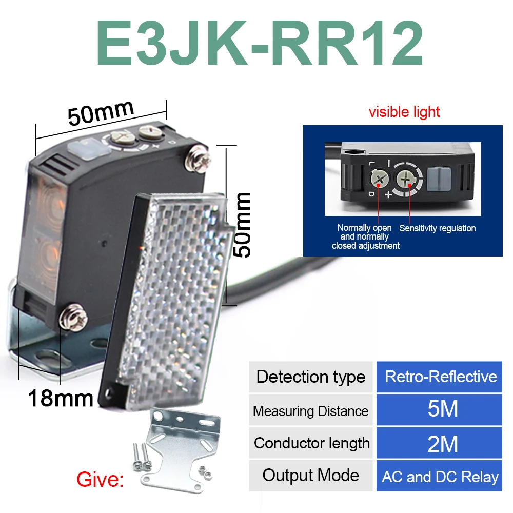 30 cm 4 m 20 m Diffuse reflectie foto-elektrische schakelaar E3JK-DR12 DR11 RR11 RR12 TR11TR12 Sensor Feedback Reflex Relatieve reflectie