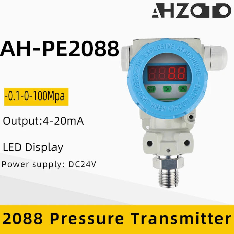 

2088 Pressure Transmitter Intelligent LED Display 4-20mA Output -0.1Mpa-0-100Mpa Input Water Oil Liquid Air Pressure Sensor