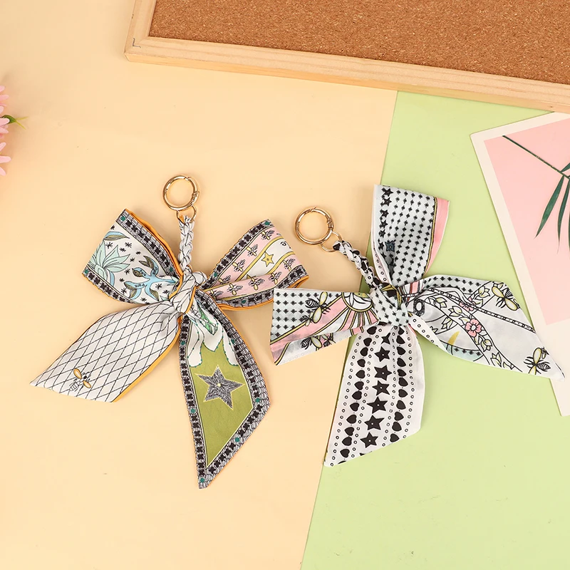 Weave Soft Silk Scarf Keychain Bowknot Pendant Bag Charm Accessories New Key Chain Fashion Car Key Holder Creative Gifts