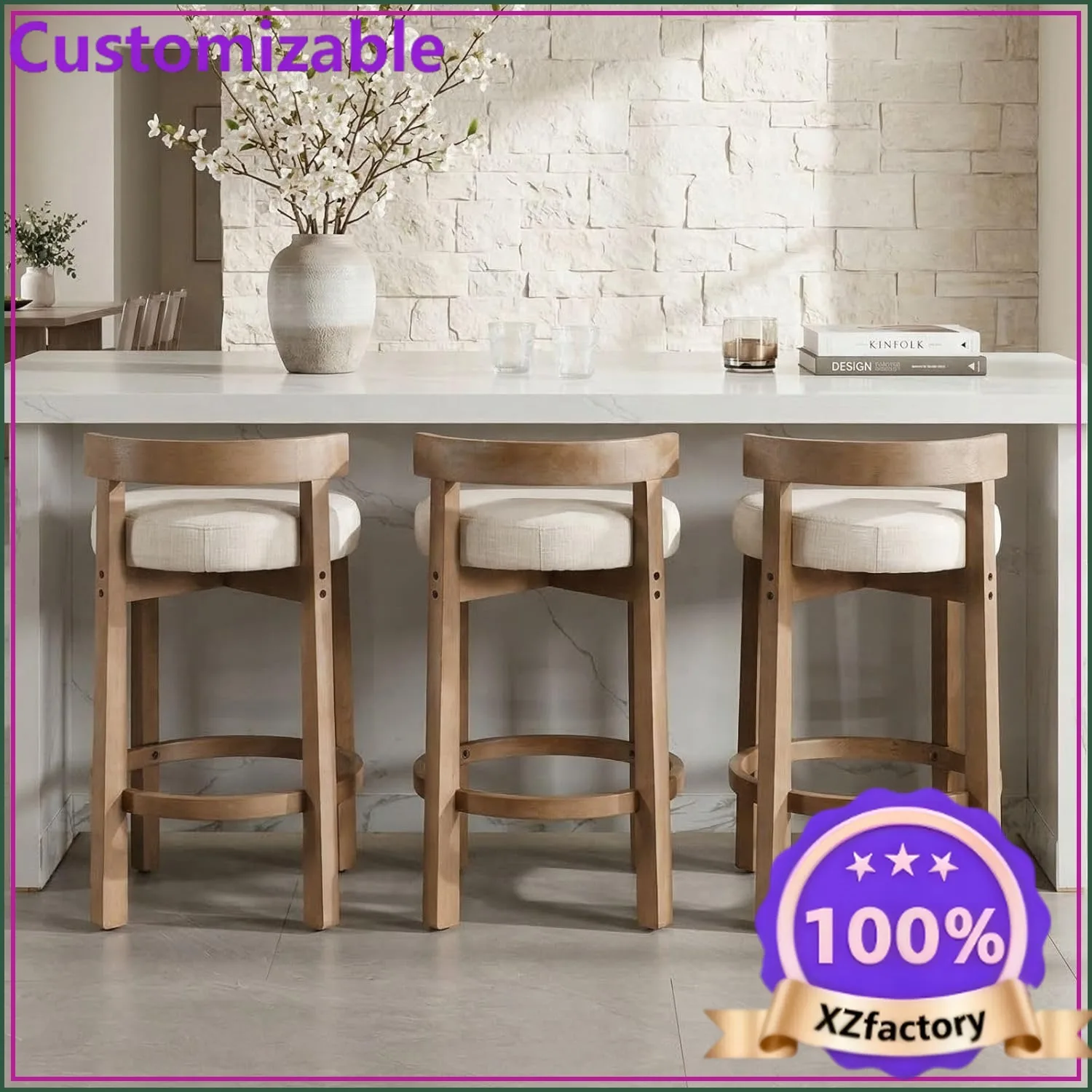 Factory Direct 2026 Mid Century Linen Counter Stools Set 3, 26.5