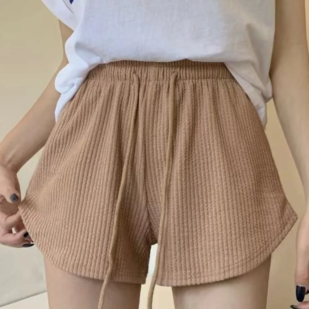 Short taille haute pour femmes, couleur unie, à la mode, décontracté, ample, avec poches, à lacets, doux et Cool, pour filles