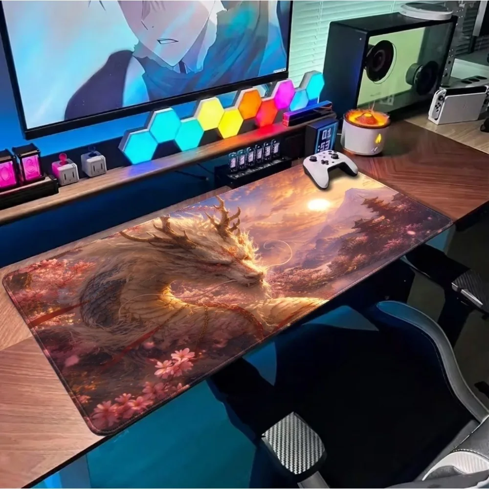 Japanese white dragon cherry blossom desk pad mouse pad with the artistic pattern the Fuji Mountain pagoda alfombrillas gaming