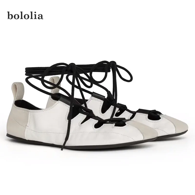

High Quality Fashion Genuine Leather Cross-tied Women Ballet Sneakers Comfortable Soft Sole Sports Walking Casual Flats Shoes