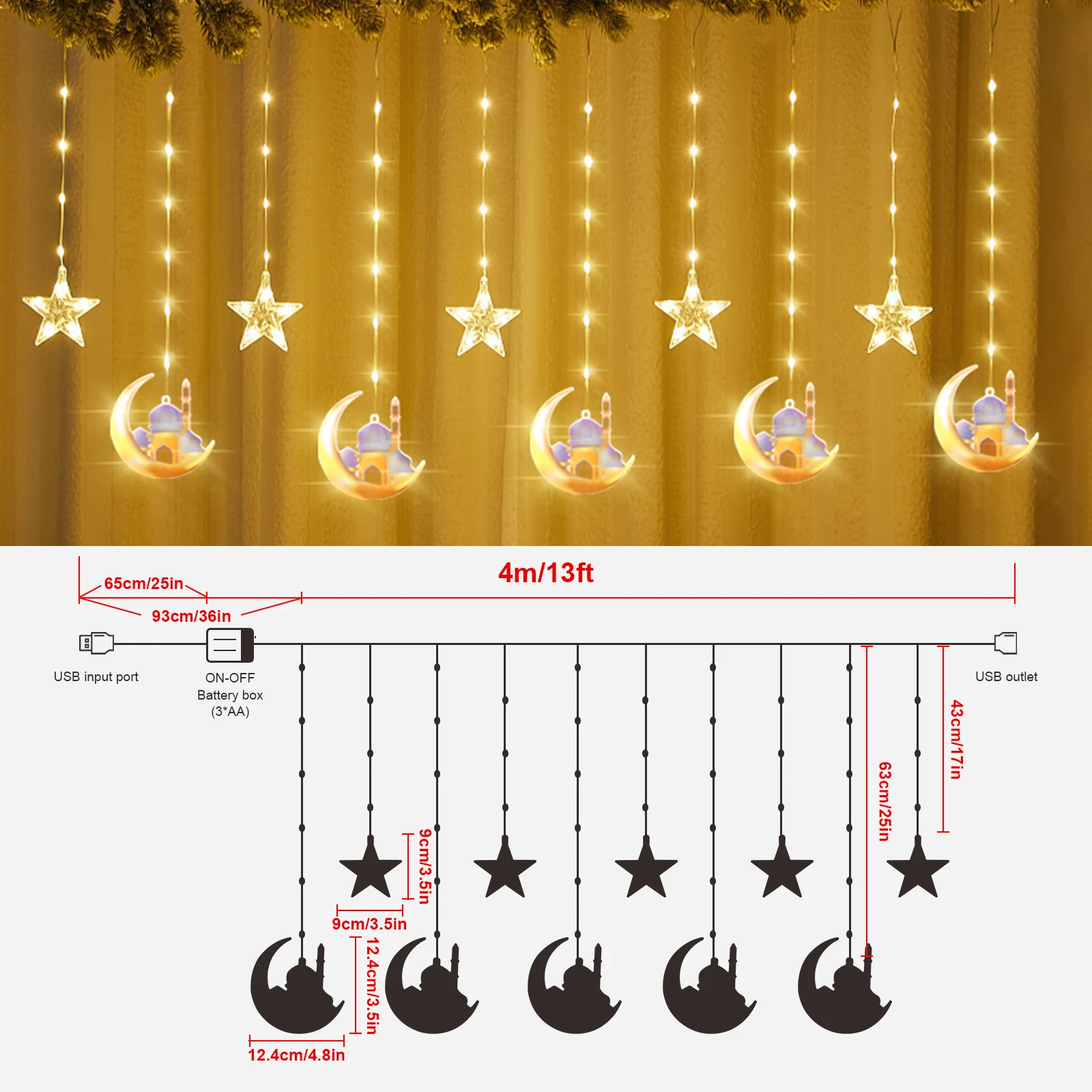 4M LED Star Curtain Decorative Light Moon Castle Light String Colorful Light Flashing Light String Full of Stars Room Decoration