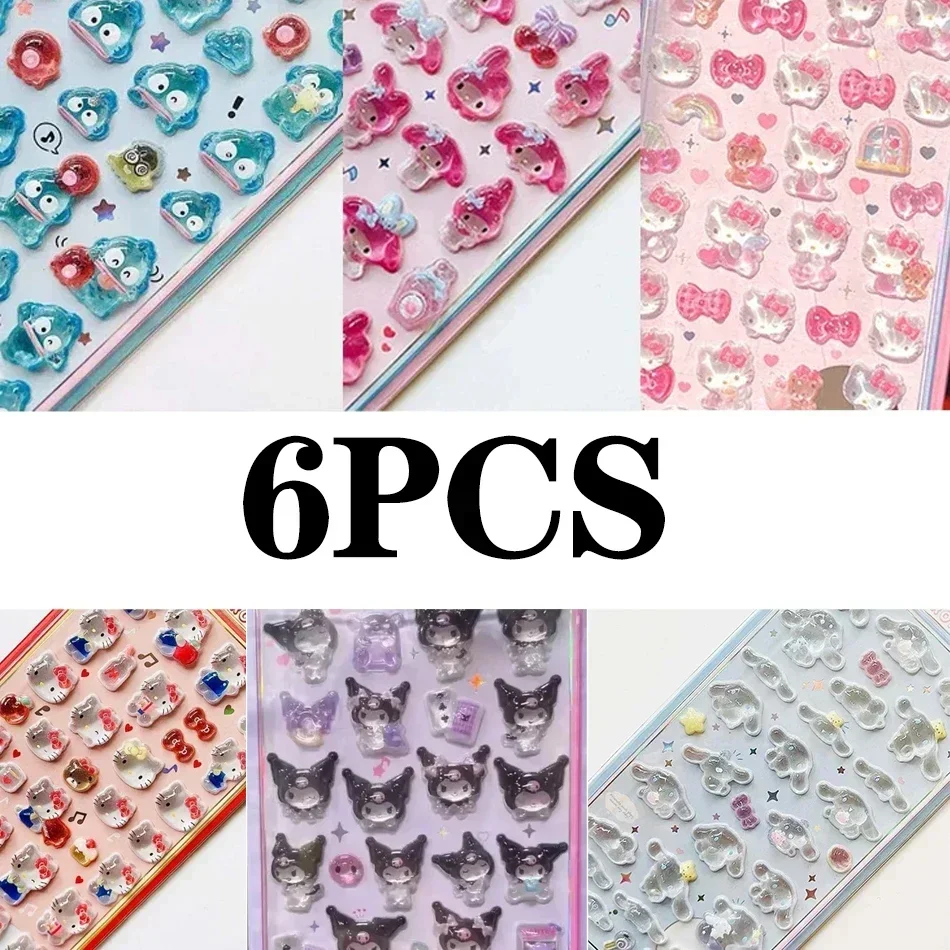 7PCS 3D Sanrio Hellokitty Kuromi Cinnamoroll Aufkleber Transparente Gelee-Kristall-dekorative Anime-Aufkleber Handyhülle DIY Kinderspielzeug – Detail 1