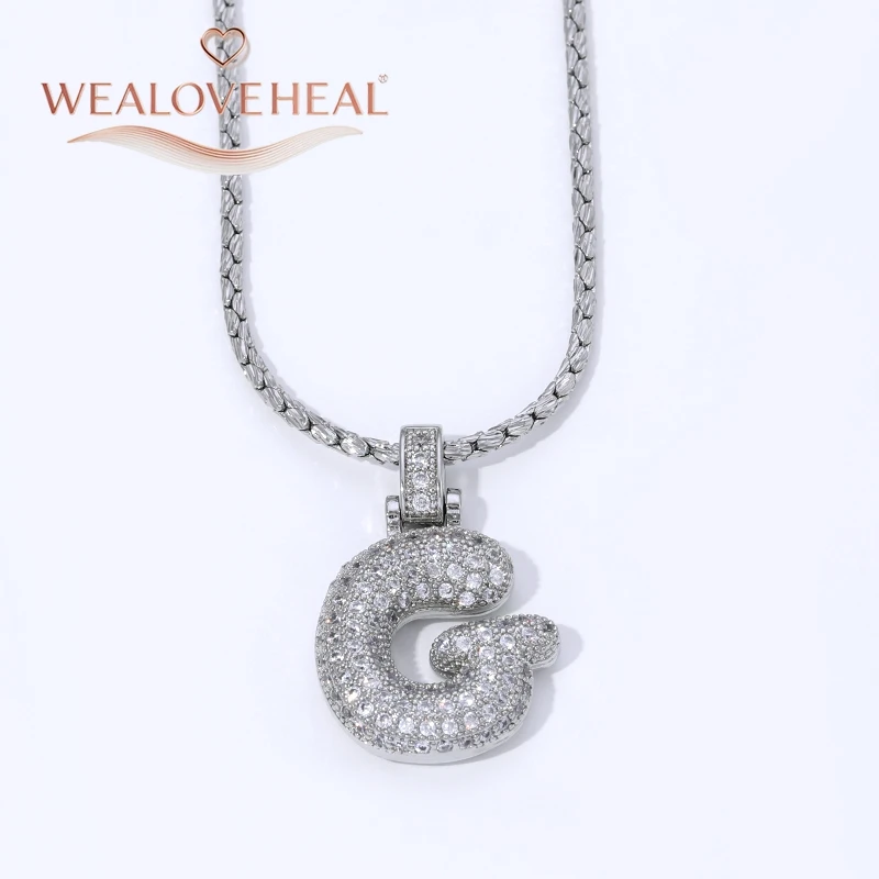 Rhodium-Plattierte A-Z Bubble Initial-Halskette, Puff-Ballon-Buchstaben-Anhänger-Halsketten mit Zirkonia, Hip-Hop-Schmuck-Geschenk für Frauen und Männer – Detail 25