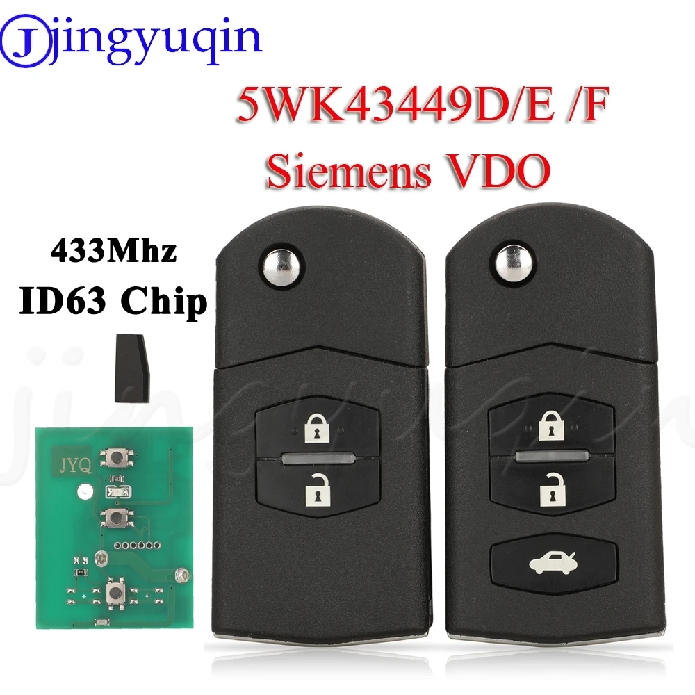 JYQ 5WK43449D 5WK43449E 5WK43449F Flip Car Remote Key 433MHz 4D63 For Mazda M2 Demio M3 Axela M5 Premacy M6 Atenza Siemens VDO