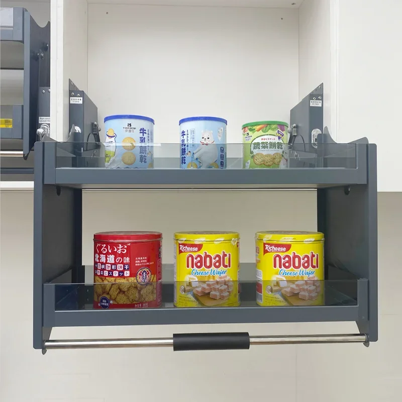 Cabinet lift damping drop-down kitchen cabinet basket