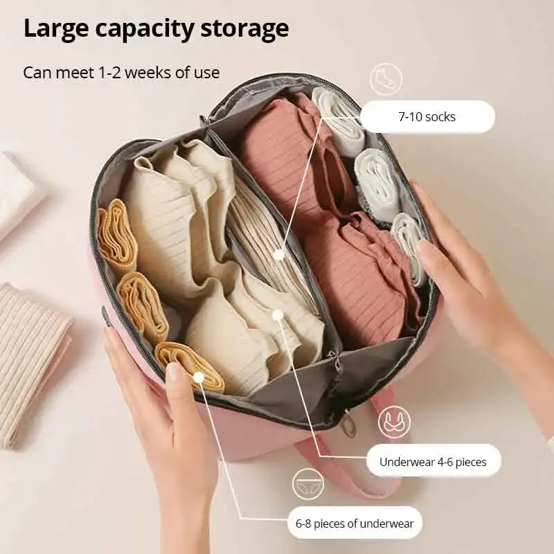 1pc Pink/Grey Underwear Storage Bag Portable Zipper Bras Organizer For Traveling Women\'s Lingerie & Underwear Accessories