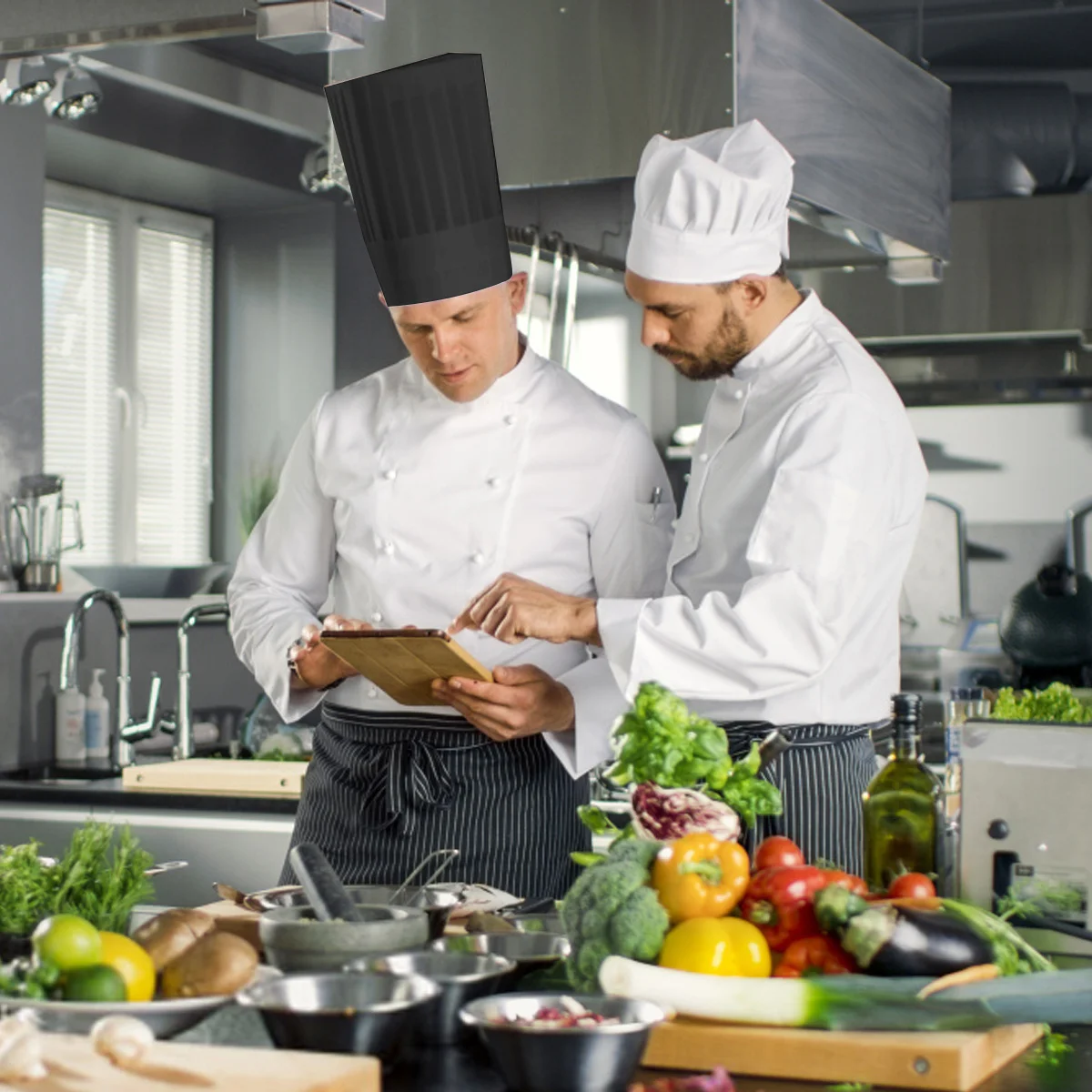 20-delige zwarte keukenhoed pet hoge chef-koks restaurant accessoire hoeden bulkpapier
