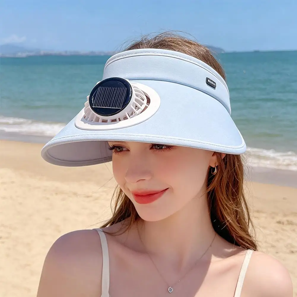 Solar USB Dual Charging Sun Visor Hat with Built-in Fan, 3-Speed Cooling, Wide Brim UPF Protection for Summer Outdoor Activities