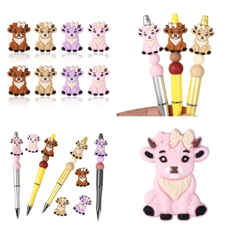 

5/10Pcs Silicone Beads cartoon animal Niu cattle Focal Bead Suitable for jewelry mkng DIY pen KeyChain Necklace Bag Accessori