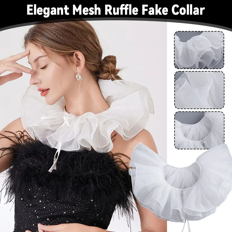 Victorian Neckwear Elegant Mesh Ruffle Layer Fake Collar Party Neckwear Cosplay Costume Accessorie Shirt Blouse Tulle Neck Decor view 4
