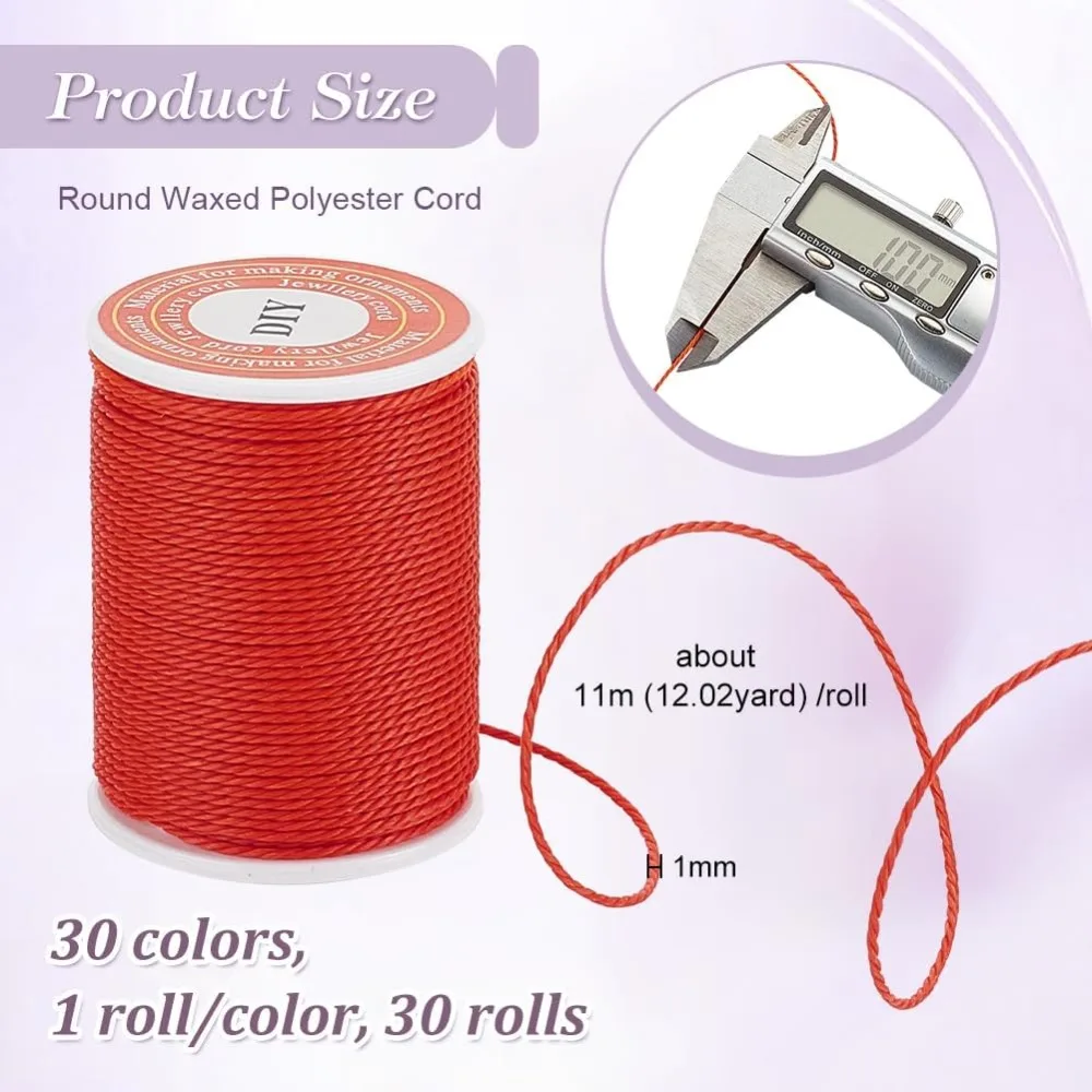360 Yards/30 Rolls Waxed Polyester Cord 1mm Twisted Thread Sewing Waxed Stitching Thread Cord String for Bracelet Making
