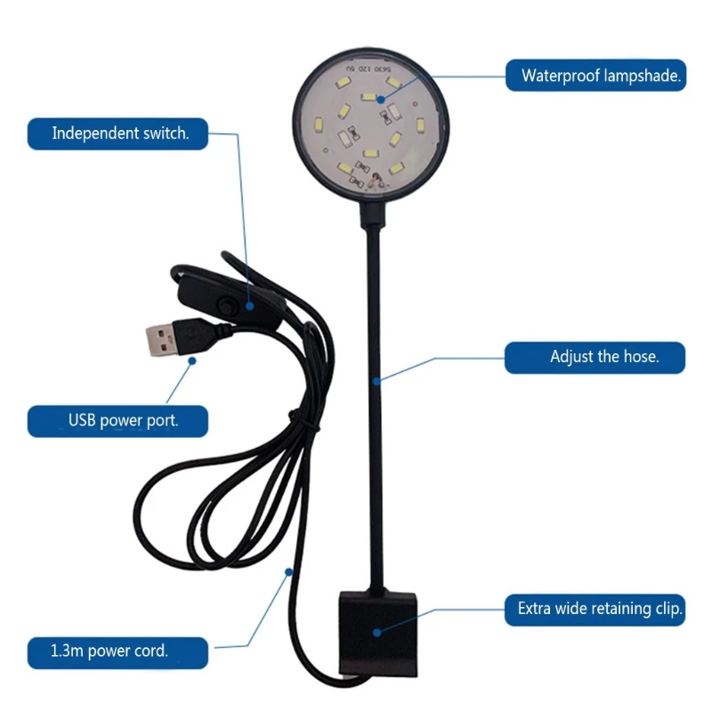 Aquarium Light LED Clip Light for Fish Tanks with Separate Power Switches Power Saving High Bright Flicker-free