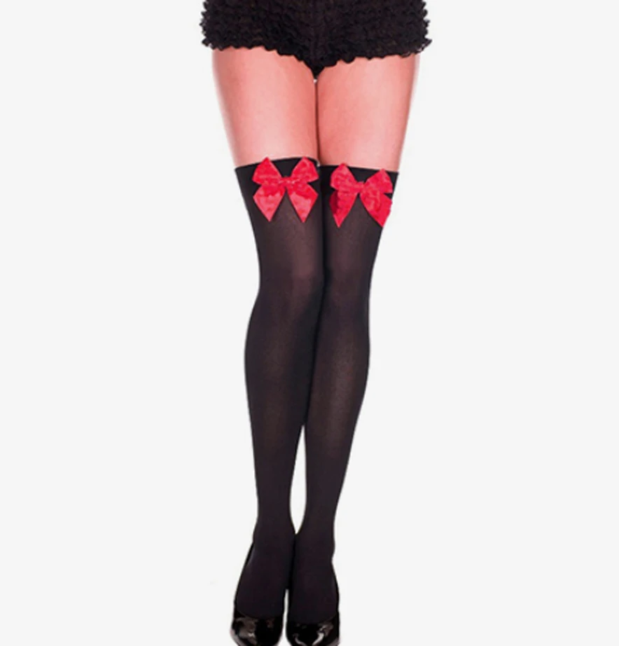 Medias sexys con lazo para mujer, calcetines altos hasta el muslo por encima de la rodilla, negros, elásticos, a la moda, de primavera