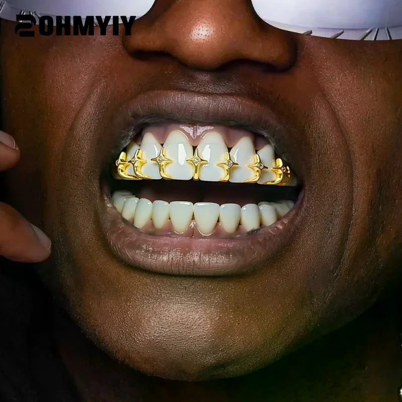 

1Pcs Gothic Full Star Chain Teeth Hip Hop Zircon Mouth Tooth Caps For Women Men Jewelry Fashion Dental Decoration Accessories