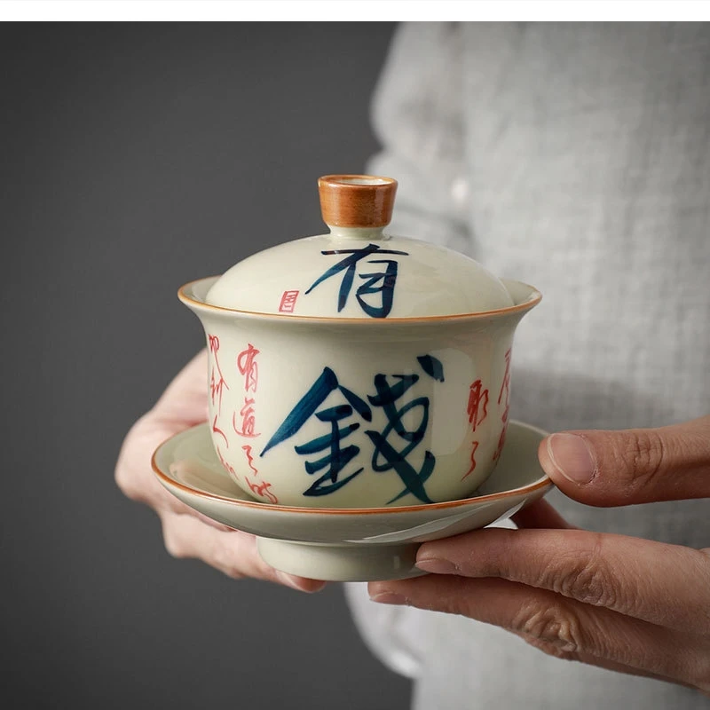 

150ml three gaiwan tea set Hand-painted large cups ceramic grasping Teaware