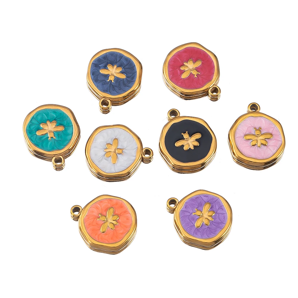 8 stuks goudkleurig roestvrij staal emaille hart oog zon ster ronde charme hangers DIY oorbellen ketting sieraden maken benodigdheden