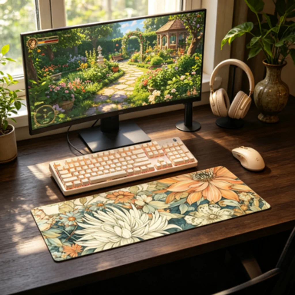 Rainbow Checkerboard Desk Mat, Tropical Leaf Mouse Pad, Football PC Accessory, Floral Fantasy Office Mat, Retro Animal Mouse Pad