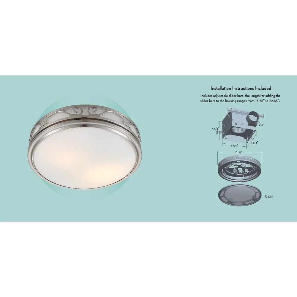 Ventilatore di scarico decorativo per bagno in stile romano 110 CFM 3.0 Sones con luce e luce notturna, finitura in nichel spazzolato