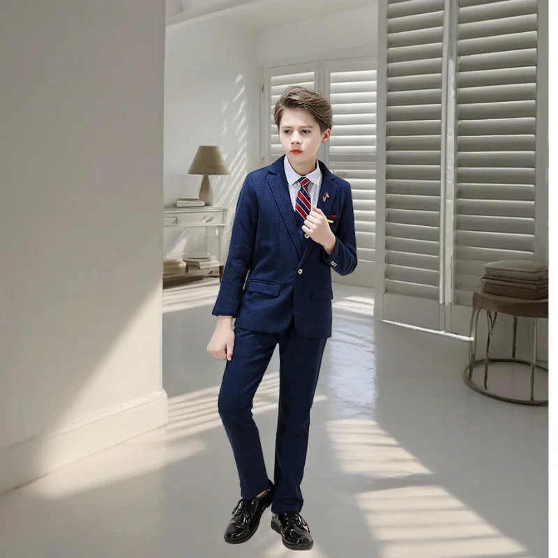 

Baby Boys Formal Blazer Suit Kids Jacket Vest Pants Costume Teenager Weddings Party Graduation Dress Children Tuxedo Outfit