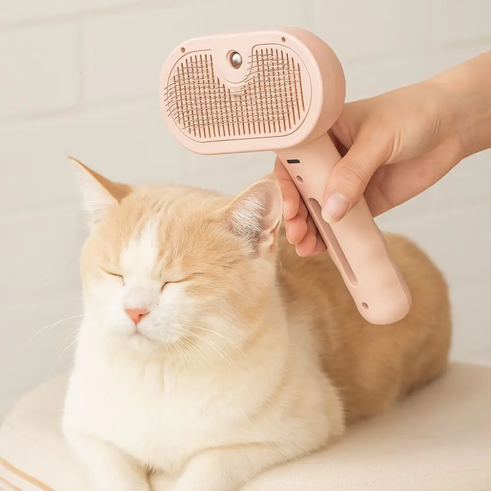 

Cat Steamy Spray Water Tank Cat Spray Brush USB Charging Humidifying Cat Massage Comb Pet Hair Removal Comb Shedding