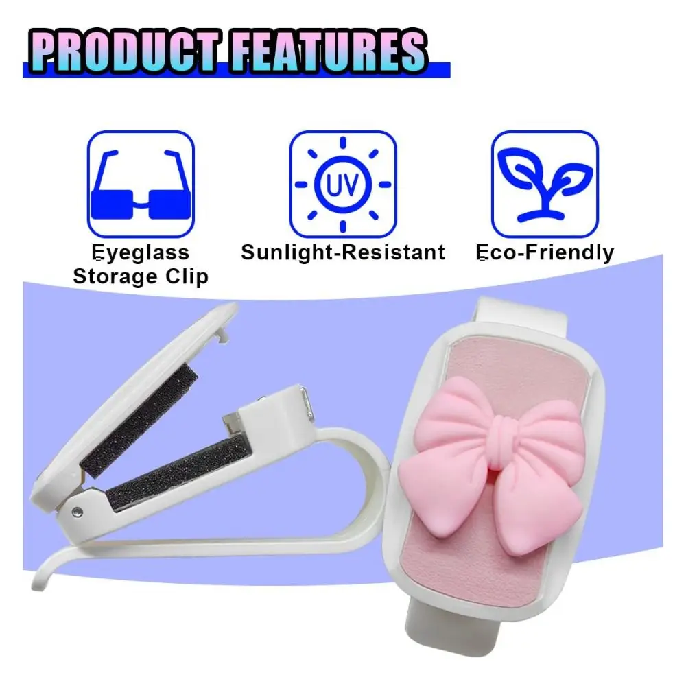 Magnetic Car Sunglasses Holder PU Leather Multifunctional Storage Sunglasses Storage Clip Bowknot Design Clip On Mount