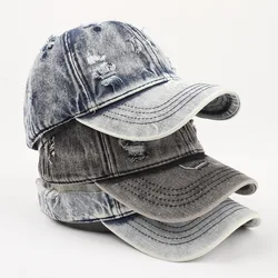 Summer Outdoor Sun Shade Washed Denim Hat For Men Snapback Trucker Hats High Quality Women Cap Worn Hole Baseball Caps