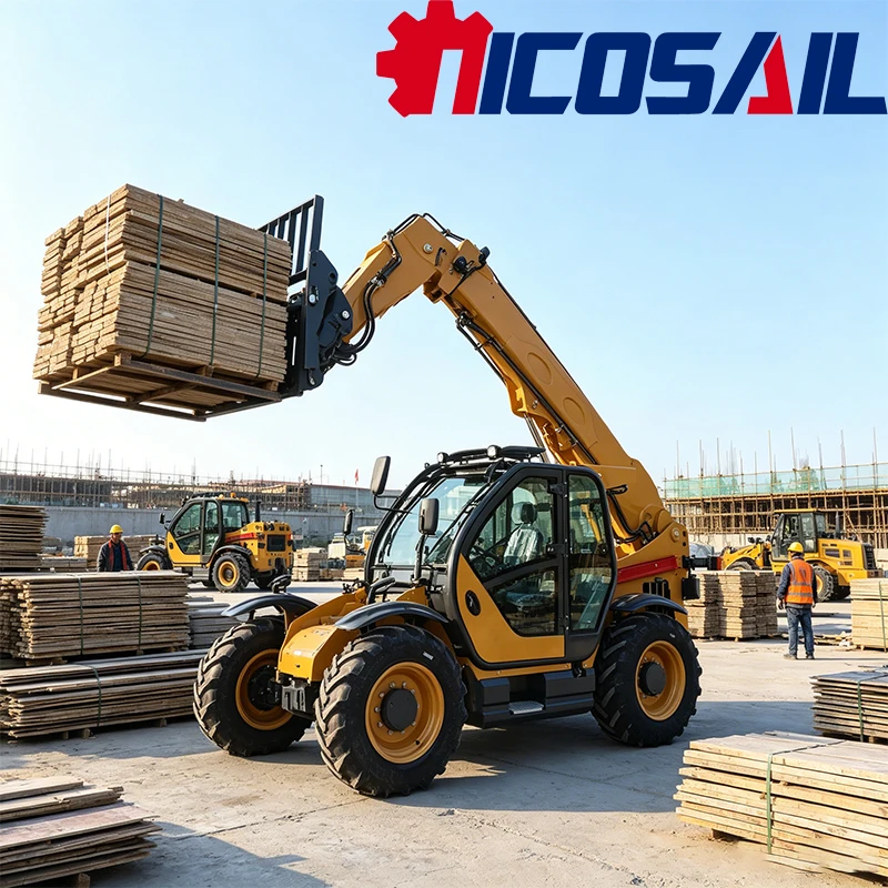 2.5-3 Ton Diesel Telescopic Forklift 7m Lift Height Telehandler 4WD Rough Terrain Forklift with Enclosed Cab
