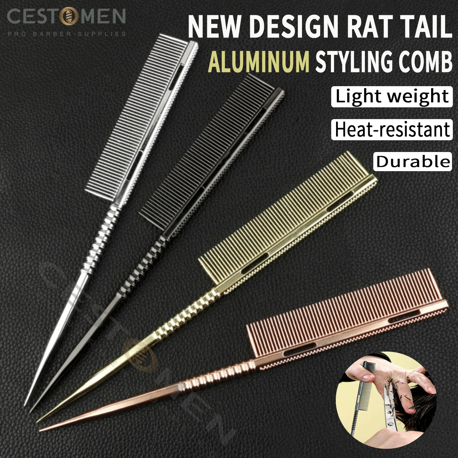 New Design Rat Tail Aluminium Styling Comb Professional Barber Heat Resistant Men Hair Combs Salon Hairdresser Tools For Women