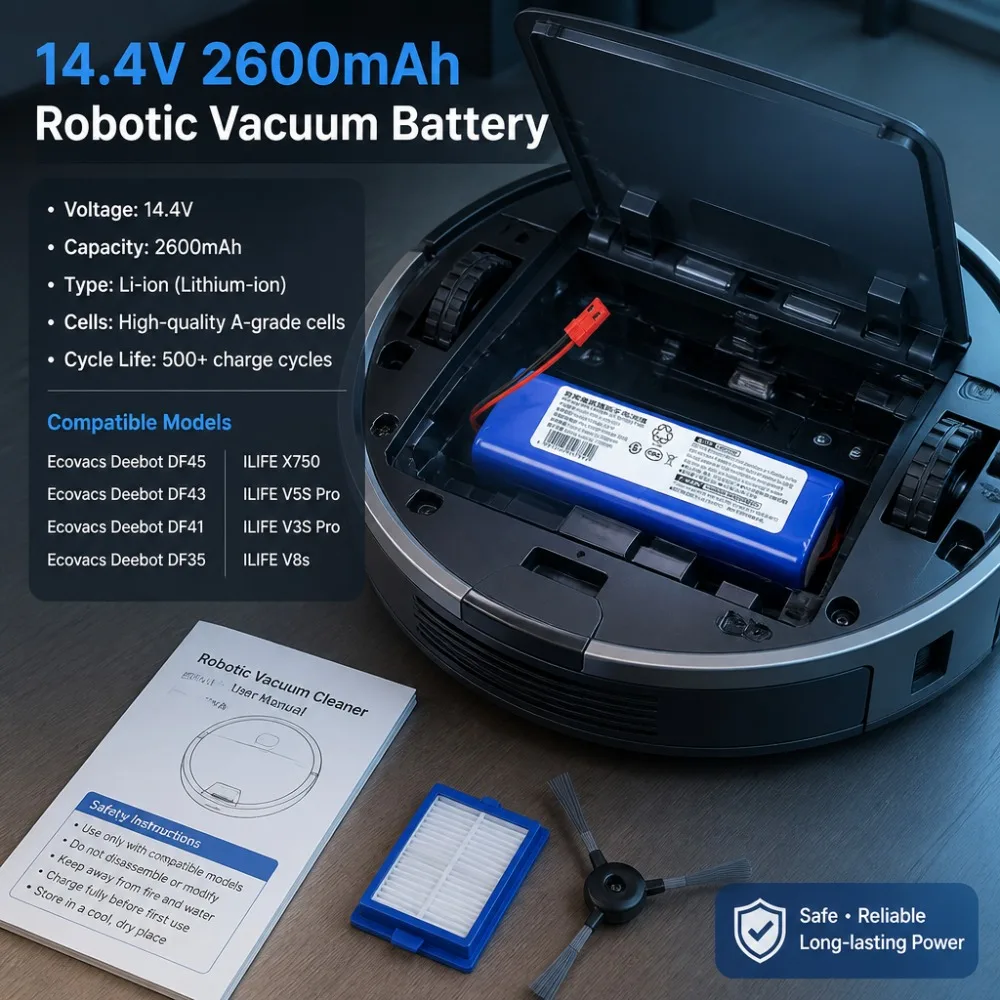For Ecovacs Deebot DF45/ILIFE X750 V5S Pro V3S Robot Vacuum Cleaner Battery 14.4V 2600mAh Li-ion Replacement Parts