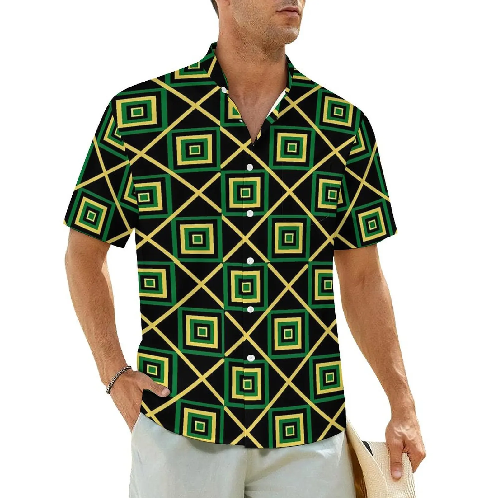 

Jamaican Flag Inspired Vacation Shirt Retro Summer Casual Shirts Men Vintage Blouses Short Sleeve Breathable Design Clothing