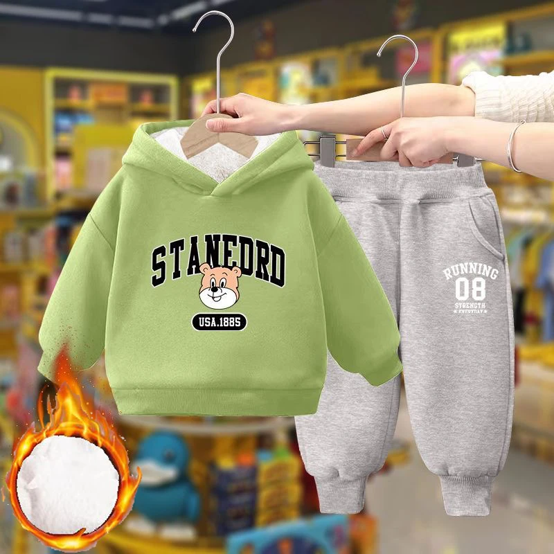 Boy Clothing Sets Winter Baby Cartoon Children Pullover Sweatshirts + Simple Solid Cotton Sports Pants 2pc Kids Clothes 2-10Y