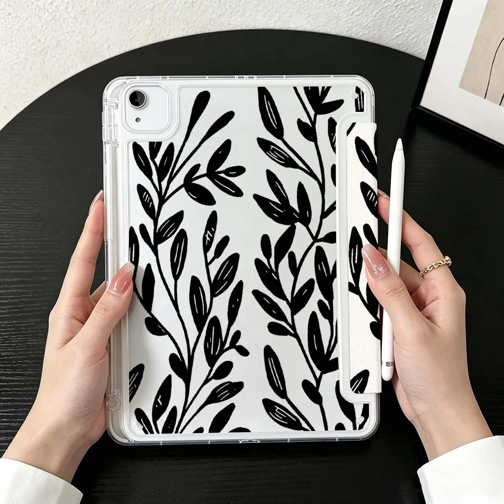 Tropical Leaf Pattern Case For iPad Mini Pro Air 5 6 7 8 9 10th 11th 11 9.7 10.9 13 inch Transparent Y-Shaped Folding Tablet