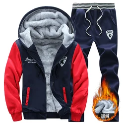 Conjunto de jaqueta e calça grossa masculina, fatos com capuz, moletons quentes, moletons casuais, inverno, M-4XL