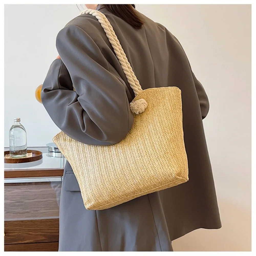 Neue Sommer-Strandtasche mit Großer Kapazität, Raffia Boho Schultertasche, Henkeltasche für Damen – Detail 17