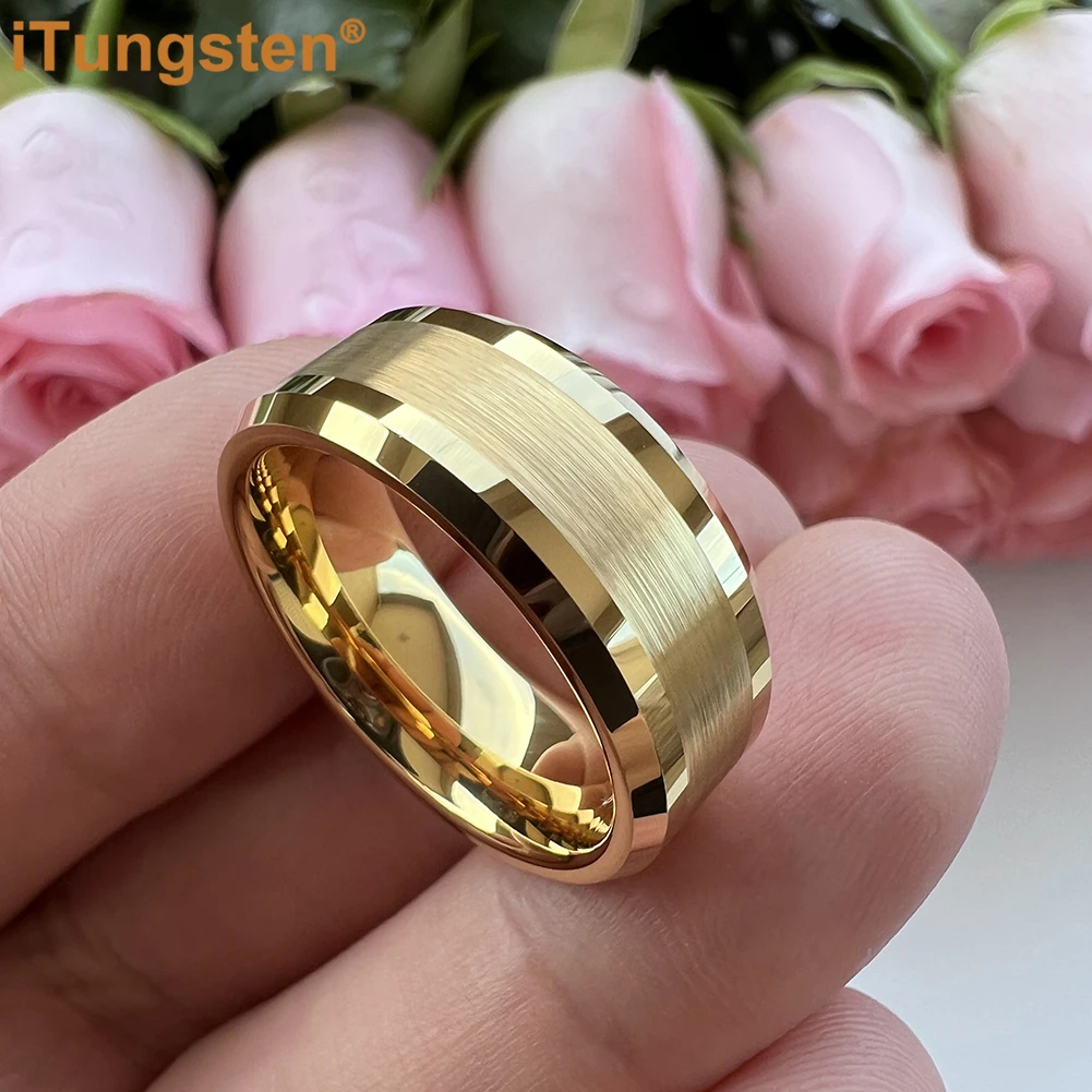 iTungsten 6mm 8mm Engagement Wedding Band Gold Plated Tungsten Finger Ring for Men Women Couple Fashion Jewelry Comfort Fit